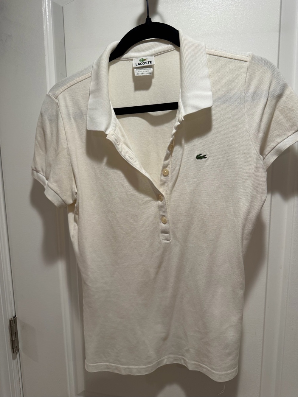 Lacoste Women's Cream Polo with Green Crocodile Logo